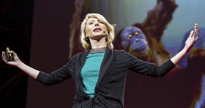 Amy Cuddy demonstrates a power pose