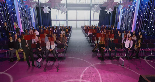 Eye contact practice in VR showing a heatmap in a conference room