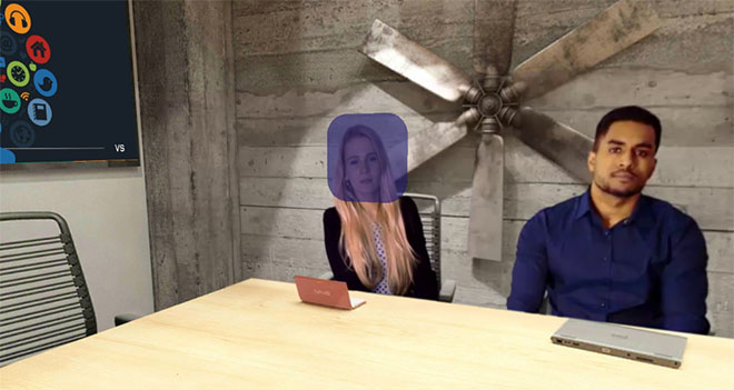 Eye contact practice in a VR meeting and sales room