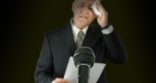 Fear of public speaking or glossophobia for a presentation of public speech