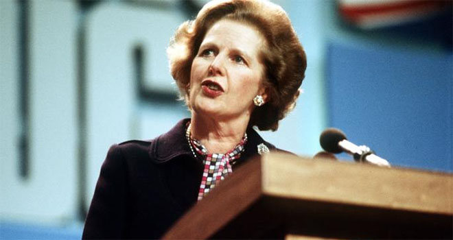 Margaret Thatcher giving a speech