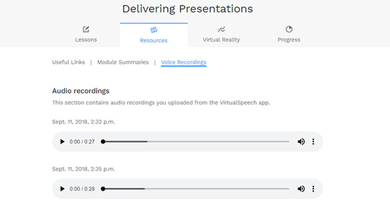 Upload your speech to the VirtualSpeech learning portal