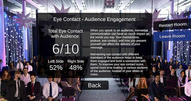 Eye contact score out of 10 in VR